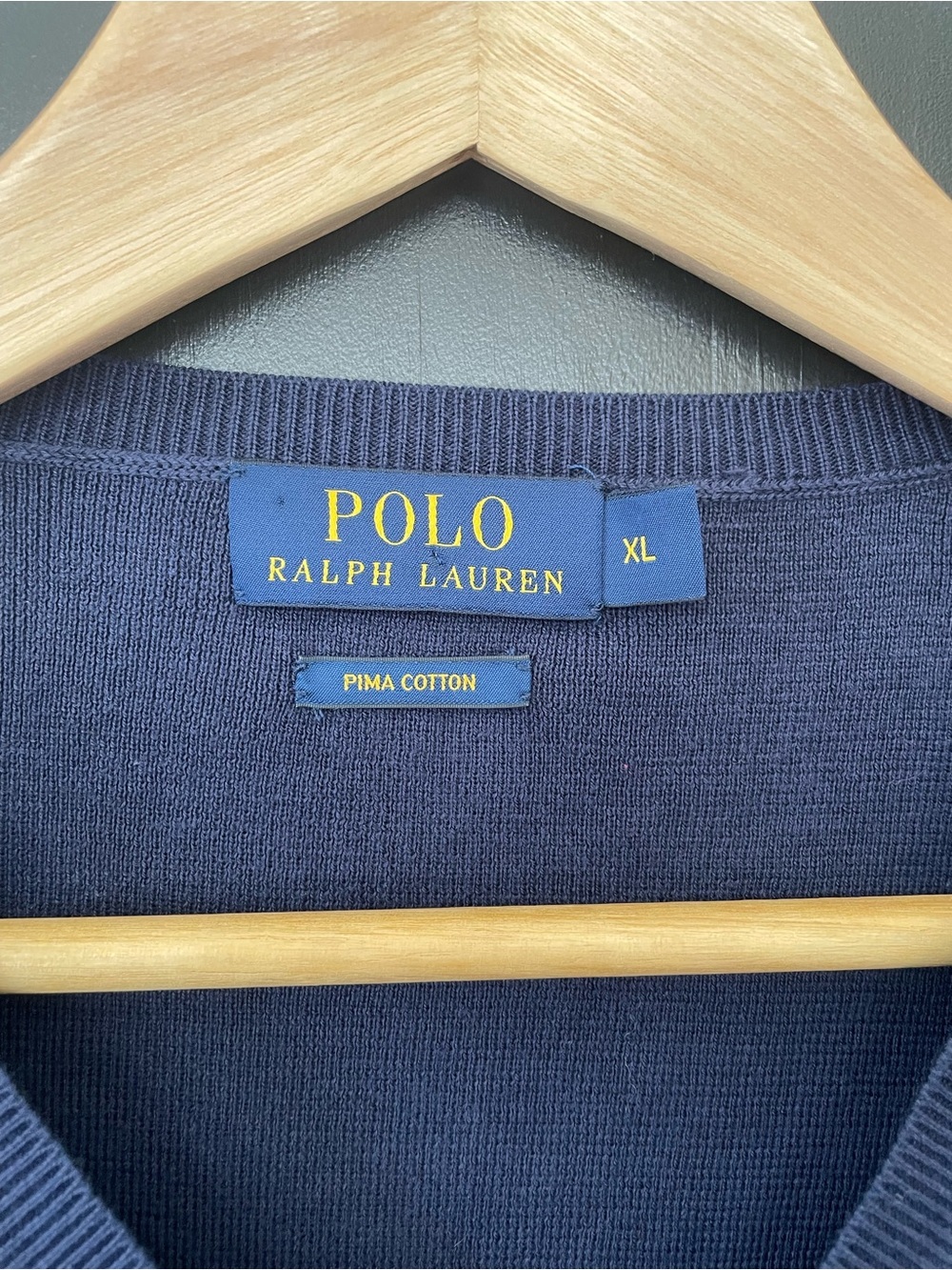 Ralph Lauren Polo Pima Cotton V-neck, navy, men’s XL - Picture 6 of 6